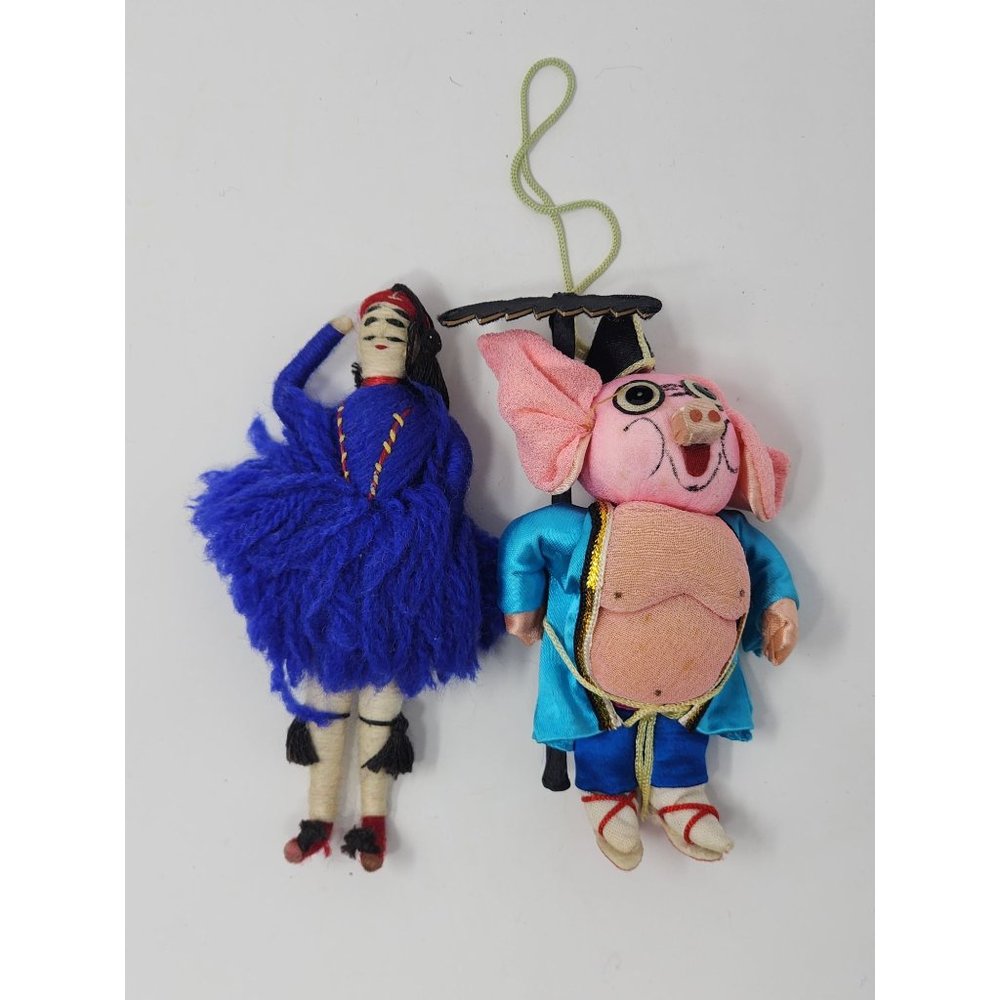 Pig Ornament‎ Ballet Shoes Ornament And Mini Doll Blue Dress Tassels Lot of 2